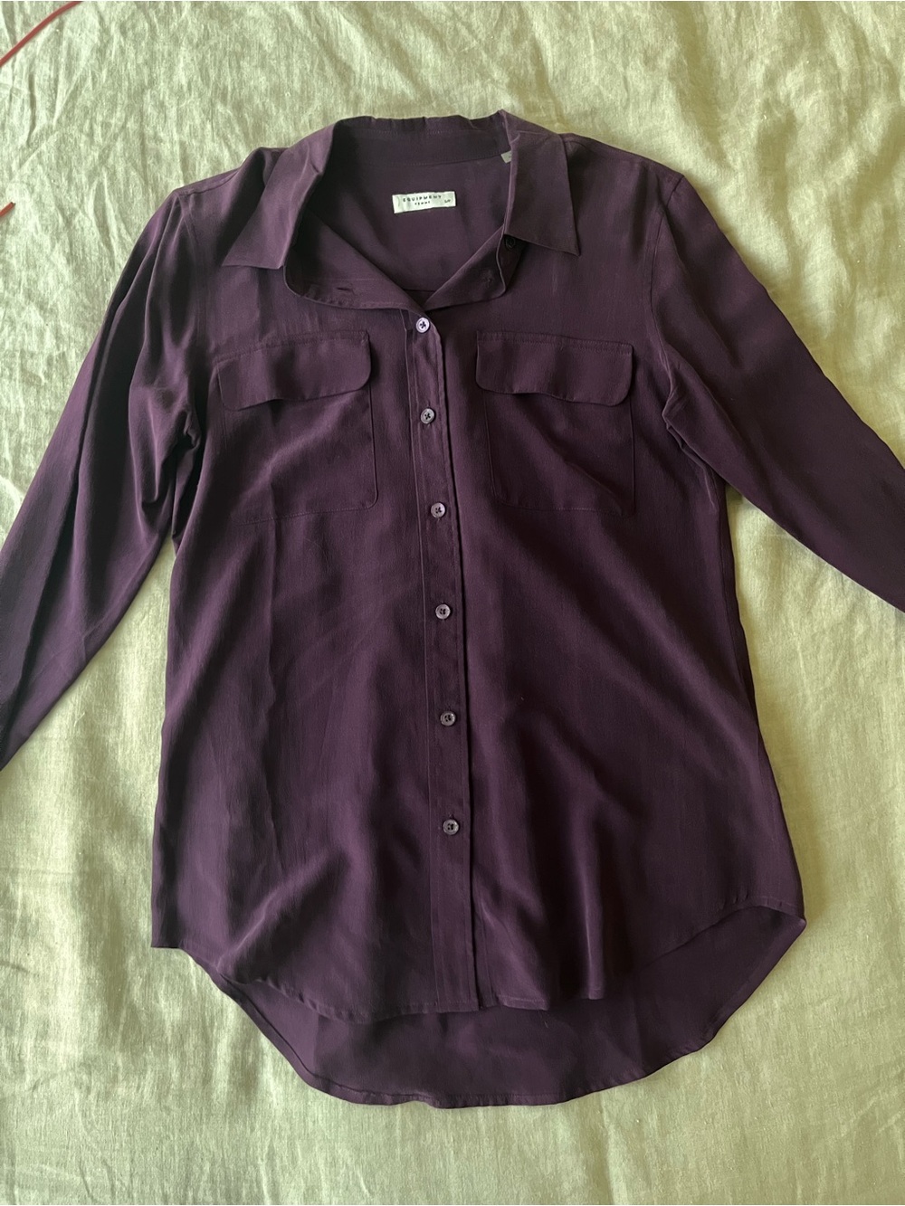 Equipment Deep Warm Plum Long-Sleeve Button-Down Shirt, Small.